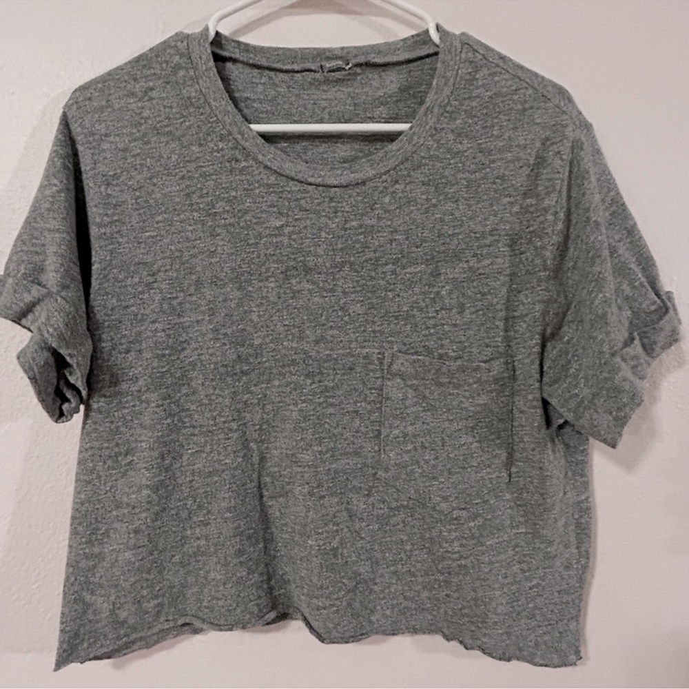 Monrow Crop Tee in Gray Sz M